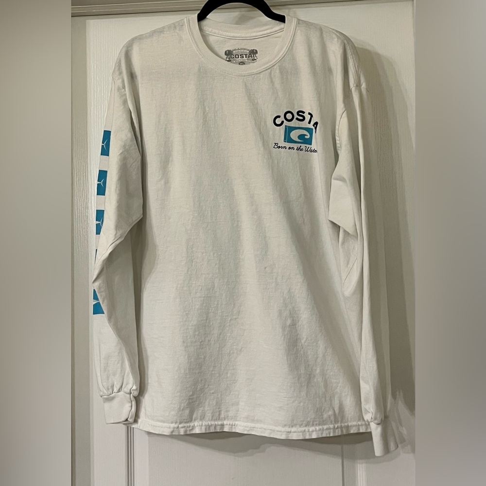 Costa Long Sleeve White Tee W/Teal Costa Logo & Graphics Adult XL
